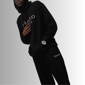 Draco Collection Black Sweatsuit Set - Hoodie & Joggers - Size Medium - EUC